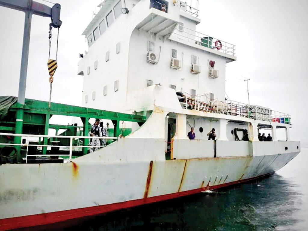 Photo shows the cargo ship M/V Sunward which carries an estimated 4,000 metric tons of refined smuggled sugar. The Sugar Regulatory Administration suggested the seized sugar be sold through the Kadiwa stores. (BOC photo)  