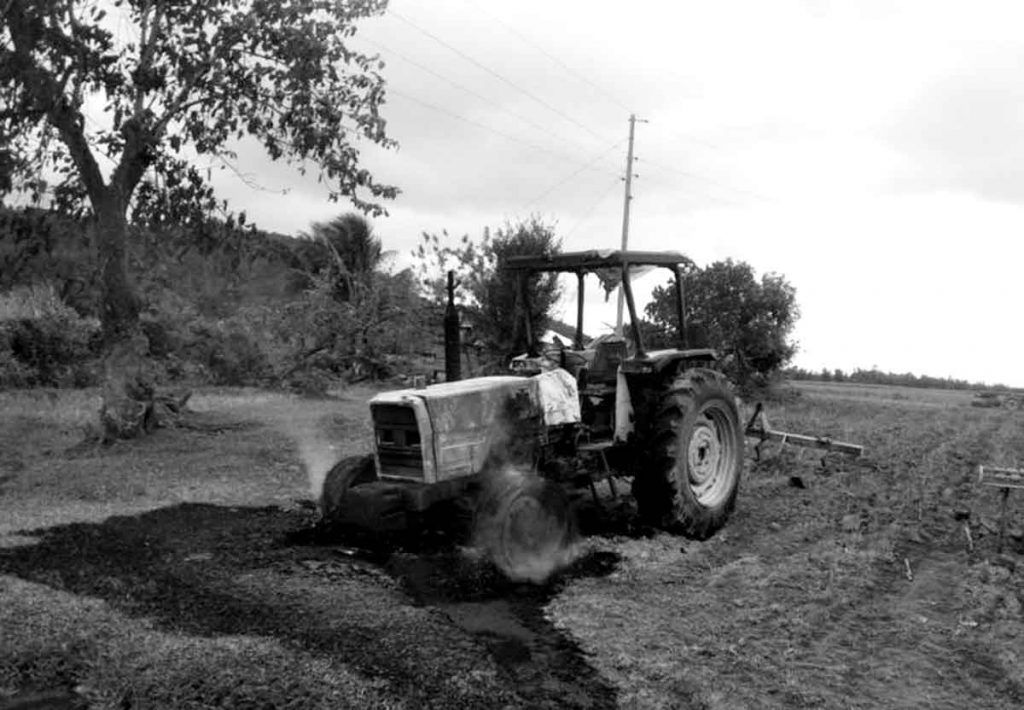 A tractor was burned at Barangay Inayauan in Negros Occidental’s Cauayan town on Monday, January 9, 2023. Provincial administrator Atty. Rayfrando Diaz has made an appeal to Negrenses to unite and help one another to maintain the province's peace and stability following the series of arson attacks on heavy equipment. (Cauayan PNP photo)