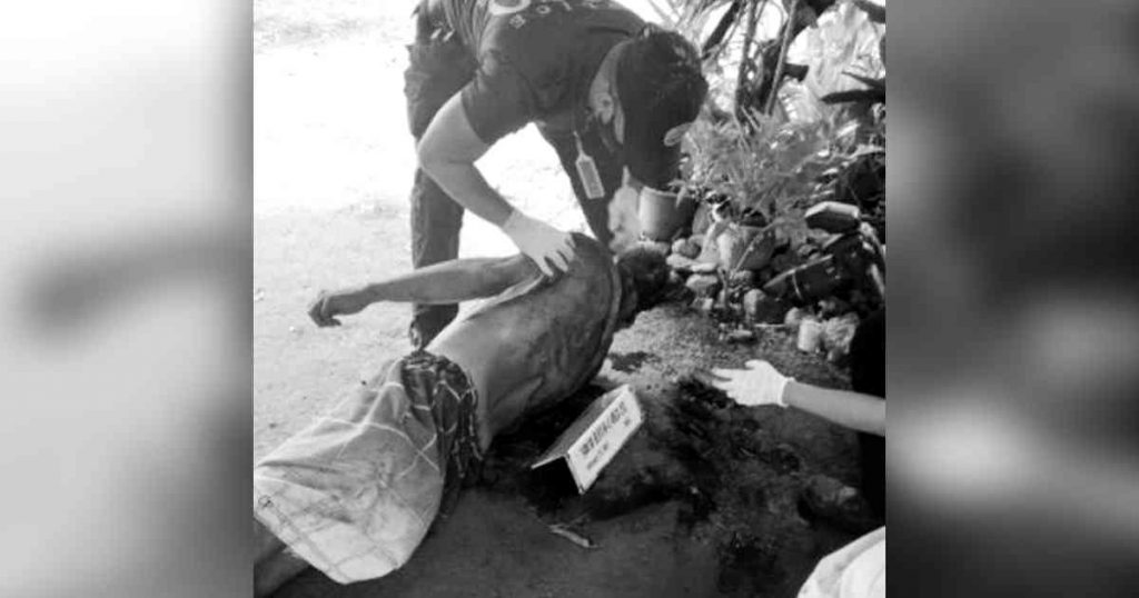 Police inspects the body of Benito Hubahib, a barangay kagawad of Cambayobo in Negros Occidental’s Calatrava town, who was shot dead on Wednesday, February 22, 2023. The 79th Infantry Battalion strongly believes that the New People's Army was responsible for the murder. (Calatrava PNP photo)