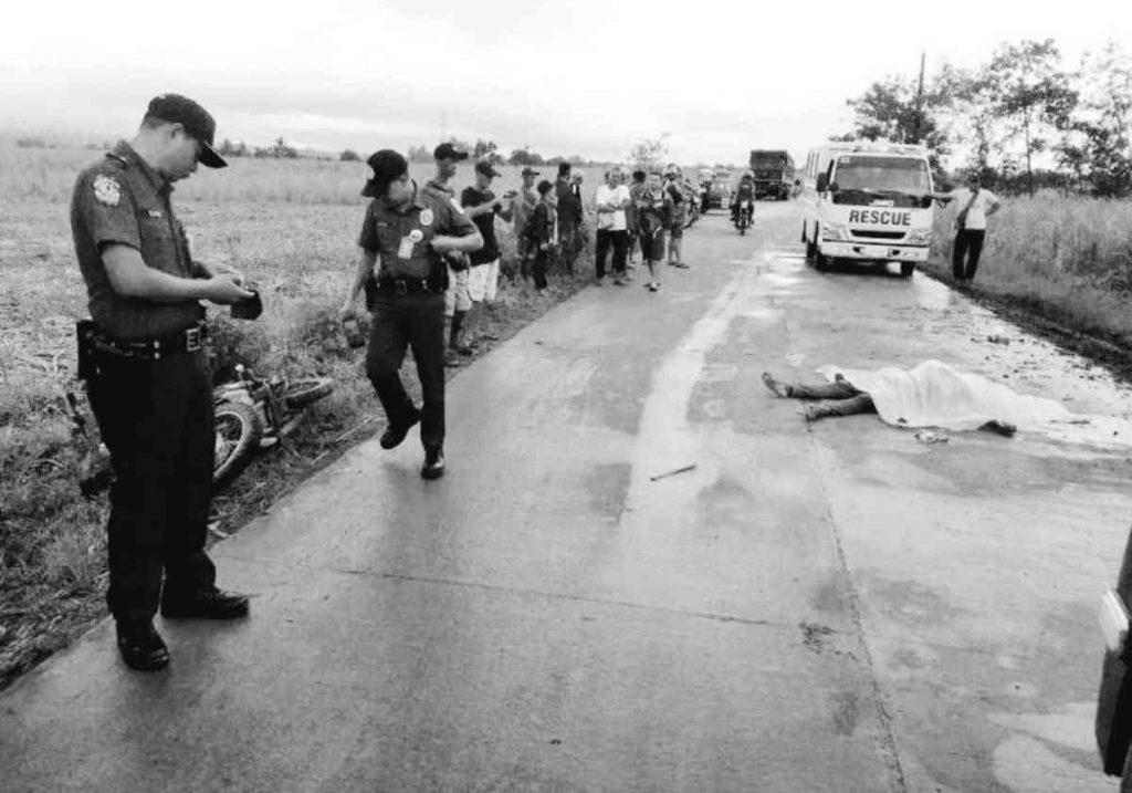 A motorcycle driver was accidentally run over by a truck in Negros Occidental’s Silay City. (Silay City PNP photo)