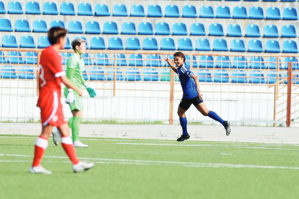 Filipinas’ Sarina Bolden celebrates after scoring a goal against Hong Kong in the 2024 AFC Women’s Olympic Qualifying Tournament. (PFF photo)