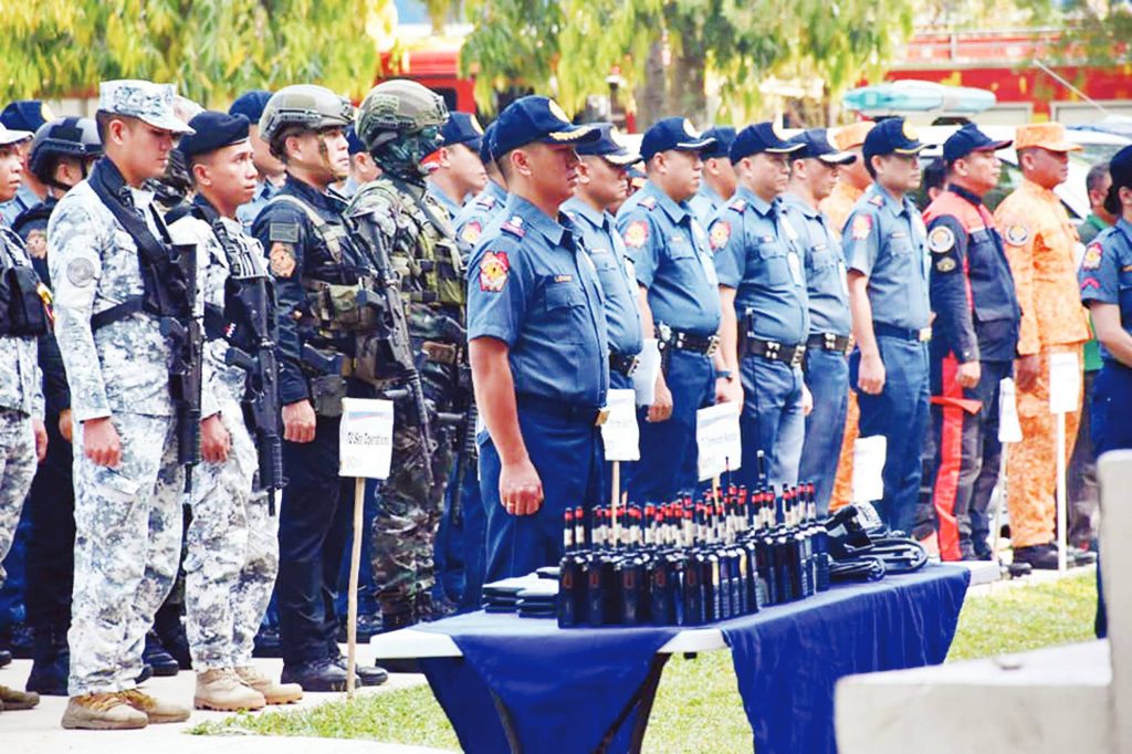 Photo shows the Task Group Panaad Festival during the ceremonial send-off at the Negros Occidental Police Provincial Office grounds on Saturday, April 15, 2023. Around 680 personnel from uniformed service units will be deployed to secure Panaad sa Negros Festival of Negros Occidental, which will start today until Sunday, April 23, 2023. (NOCPPO photo)