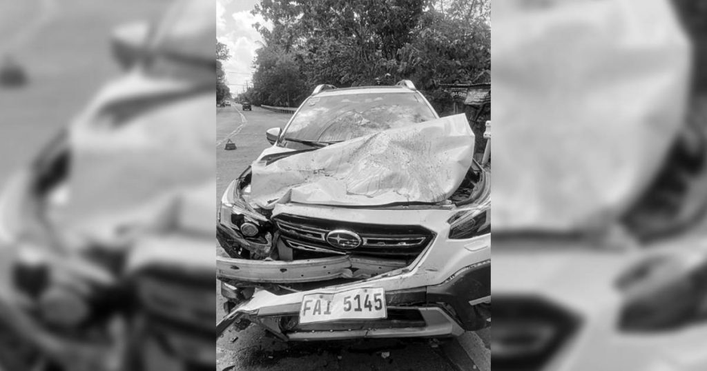 This sports utility vehicle was smeared with blood following a road mishap which killed a woman in Negros Occidental’s Victorias City on Good Friday, April 7, 2023. (Victorias CDRRMO photo)