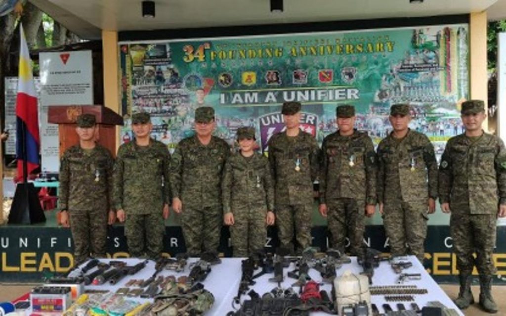 Armed Forces of the Philippines chief of staff, General Andres Centino (third from left) awarded medals yesterday, May 25, 2023, to the Army’s 61st Infantry Battalion troopers who were instrumental in the successful operations against communist rebels on Negros Island recently. Centino called on the Army commanders in Negros to conduct relentless operations to end the insurgency problem on the island soonest. (Marty Judaline Partlow photo)