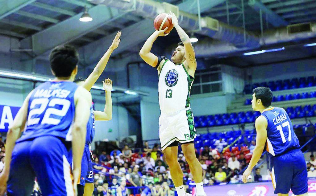 Terrafirma Dyip’s Eric James Camson pulls up for a perimeter basket. (PBA photo)