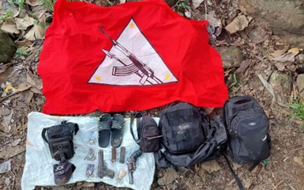 Photo shows firearms and other items recovered from an encounter with alleged New People’s Army members at Barangay Montilla in Negros Occidental’s Moises Padilla town before midnight on Thursday, July 20, 2023. (62nd Infantry Battalion photo)