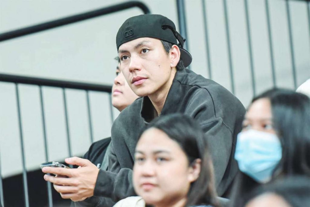 Gilas Pilipinas swingman Dwight Ramos watches the PVL Invitational Conference game between F2 Logistics and Choco Mucho on Tuesday, July 11, 2023 at the PhilSports Arena. (PVL Media photo)