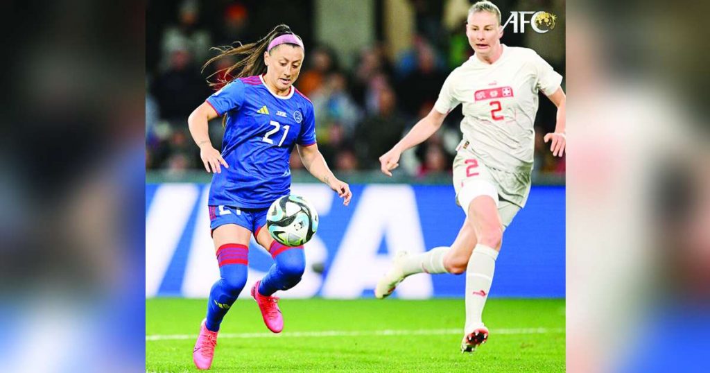 Filipinas' Katrina Gillou controls the ball as Switzerland's Julia Stierli looks on. (AFC photo)