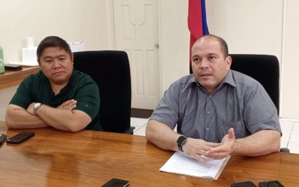 Administrator Pablo Luis Azcona (right) of the Sugar Regulatory Administration, with Board Member Dave Sanson, who represents the planters, discusses the reopening of the milling season on September 1 for the crop year 2023-2024 during a press conference at the SRA office in Bacolod City on Thursday, July 27, 2023. (PNA photo)