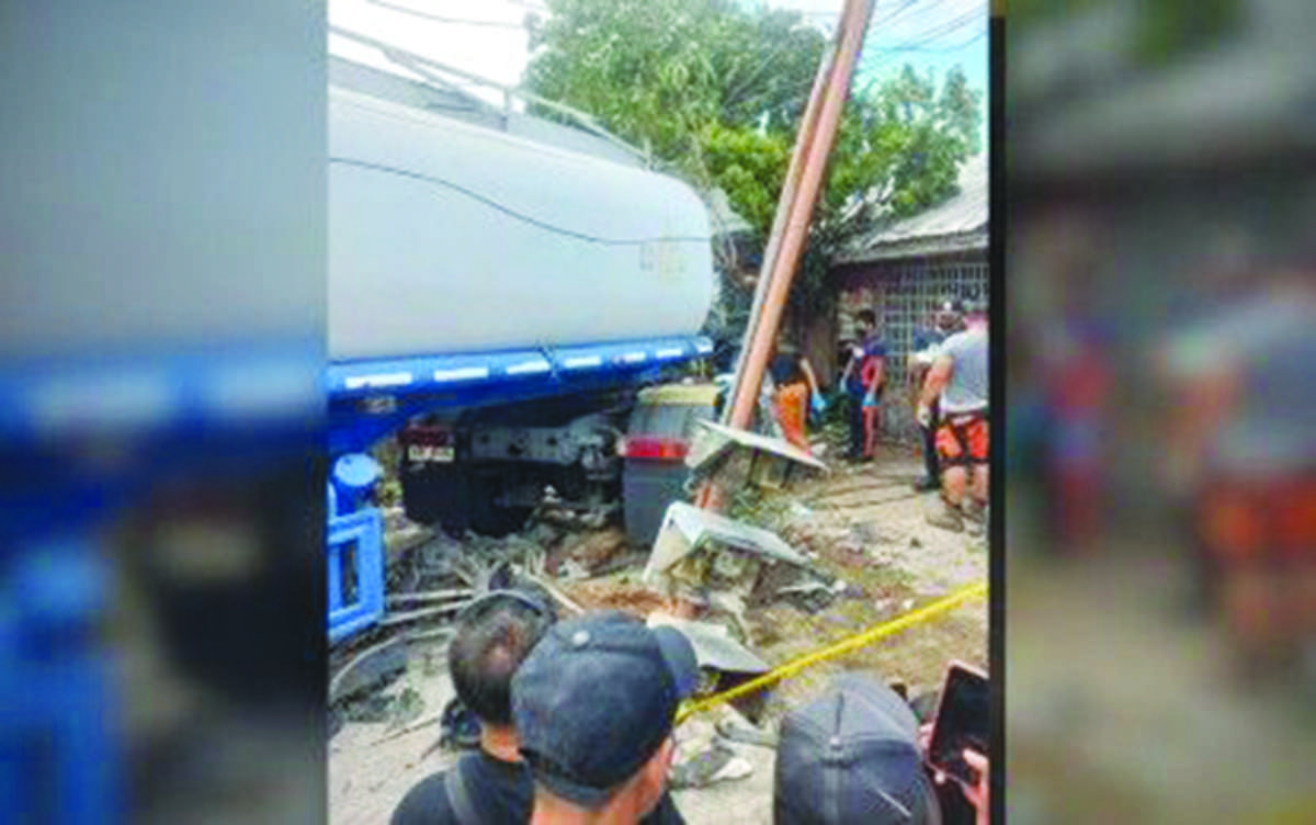 Four motorists were killed while another was injured when a wayward tanker truck hit them along the national highway in Bacong, Negros Oriental on Saturday, August 19, 2023. An initial police investigation showed one of the tanker truck's tires burst, causing the driver to lose control of the vehicle. (Photo courtesy of Negros Oriental Police Provincial Office)