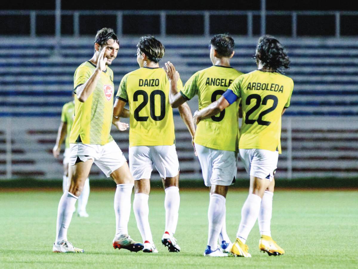 Members of Kaya Futbol Club-Iloilo celebrate after another lopsided win against the Philippine Air Force. (Photo courtesy of Kaya-Iloilo)