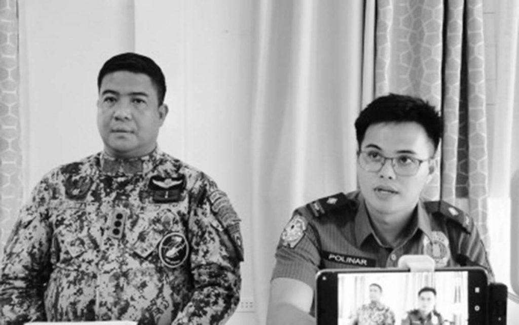 Negros Oriental acting police provincial director, Colonel Ronan Claravall (left) and Lt. Stephen Polinar briefed the media on Tuesday, August 1, 2023, on the death of suspected hired gun Alex Mayagma. Claravall says Mayagma's private armed group has been “crippled.” (PNA photo) 