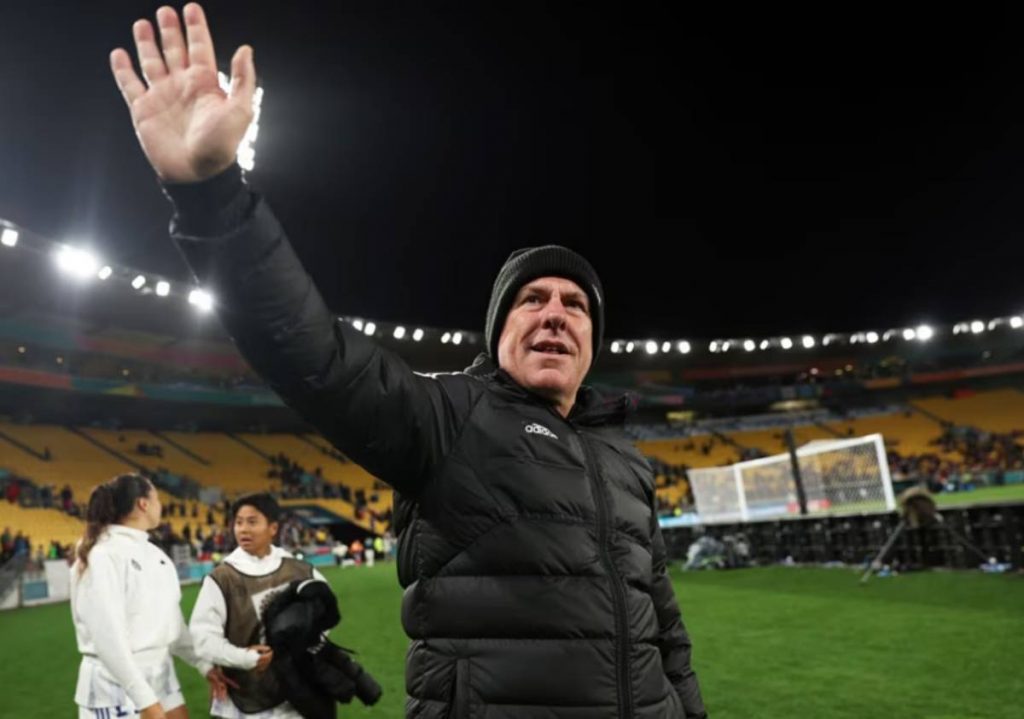 Alen Stajcic celebrates after winning the FIFA Women's World Cup Group A soccer match between New Zealand and the Philippines on July 25, 2023. (Ritchie B. Tongo / EPA-EFE photo)