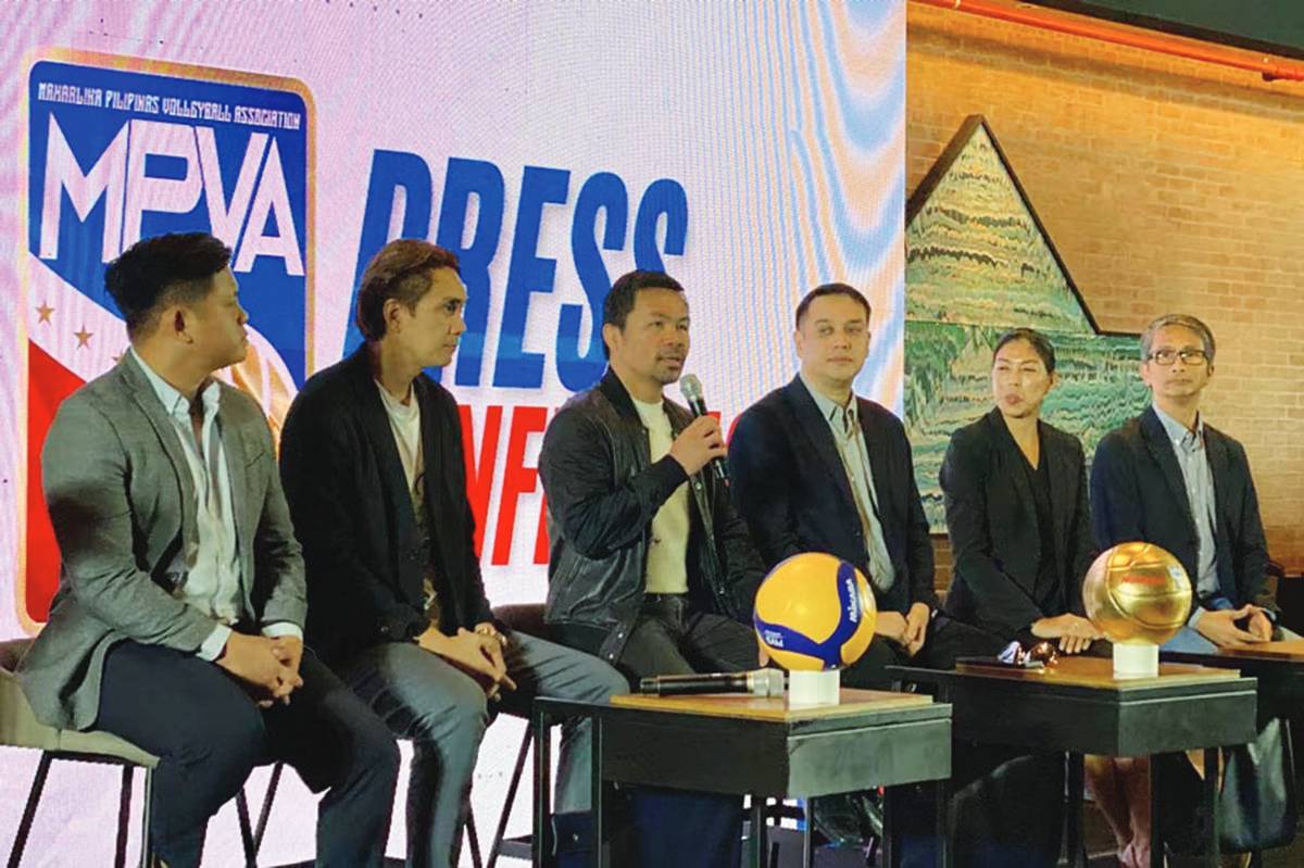 Manny Pacquiao during the press conference of the Maharlika Pilipinas Volleyball Association yesterday, September 15, 2023. Pacquiao remained committed to possibly suiting up in the country’s tri-colors in the 2024 Paris Olympics. (Karl Cedrick Basco / ABS-CBN News photo)