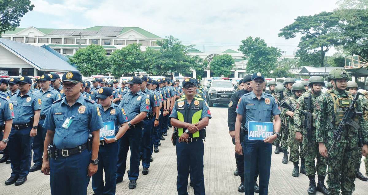 Photo shows a send-off ceremony of more than 2,000 police personnel for the MassKara Festival 2023 at the Bacolod City Police Office grounds yesterday afternoon, October 5, 2023. Security personnel have been deployed to all festival sites and event venues. (Mae Singuay photo)