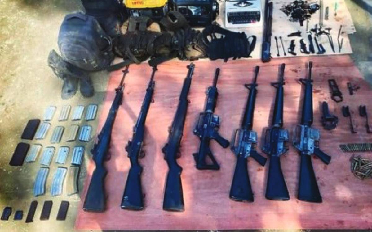 Some of the firearms confiscated from members of the New People's Army in recent encounters. Visayas Command chief, Lt. General Benedict Arevalo says the military offensive against insurgents will continue while the Marcos administration is exploring the possibility of resuming talks with the National Democratic Front. (Viscom PIO photo)