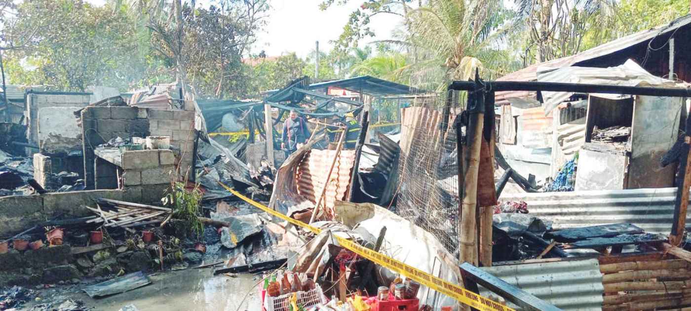 Three homes were destroyed while two others were damaged following a residential fire at the Home for the Blind in Bacolod City’s Barangay Mansilingan on Saturday afternoon, January 13, 2024. At least 29 affected families are temporarily sheltered in the village's multipurpose gym. (Dominique Gabriel G. Bañaga photo)