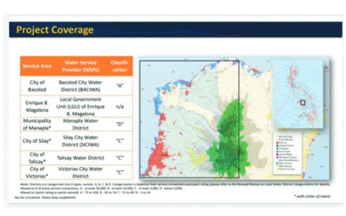 Photo shows a diagram of the coverage area of the proposed P1.2 billion Negros Occidental Bulk Water Supply Project. As of yesterday, January 3, 2023, at least three firms have expressed interest in bidding for the project under a public-private partnership scheme. (Negros Occidental provincial government photo)