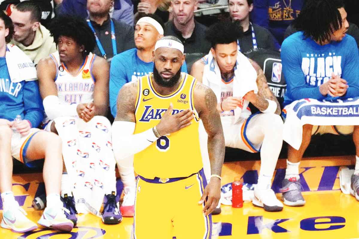 Los Angeles Lakers forward LeBron James gestures to a teammate during the first half of the NBA game at the Crypto.com Arena on February 7, 2023. (Allison Dinner / EPA-EFE / File photo)