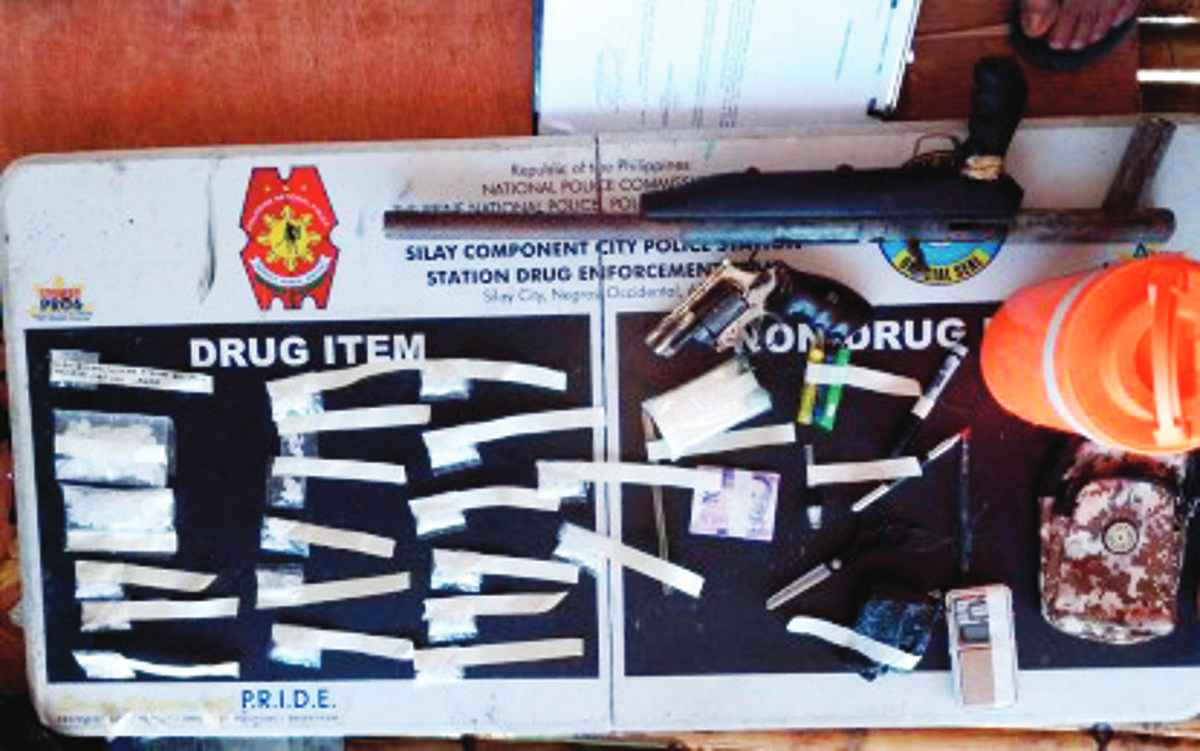 Operatives of the Silay City Police Station in Negros Occidental recover P1.156 million in suspected shabu and two firearms during a buy-bust in Barangay Mambulac yesterday, January 10, 2024. The operation arrested three suspects, including two minors. (Silay City Police Station photo) 