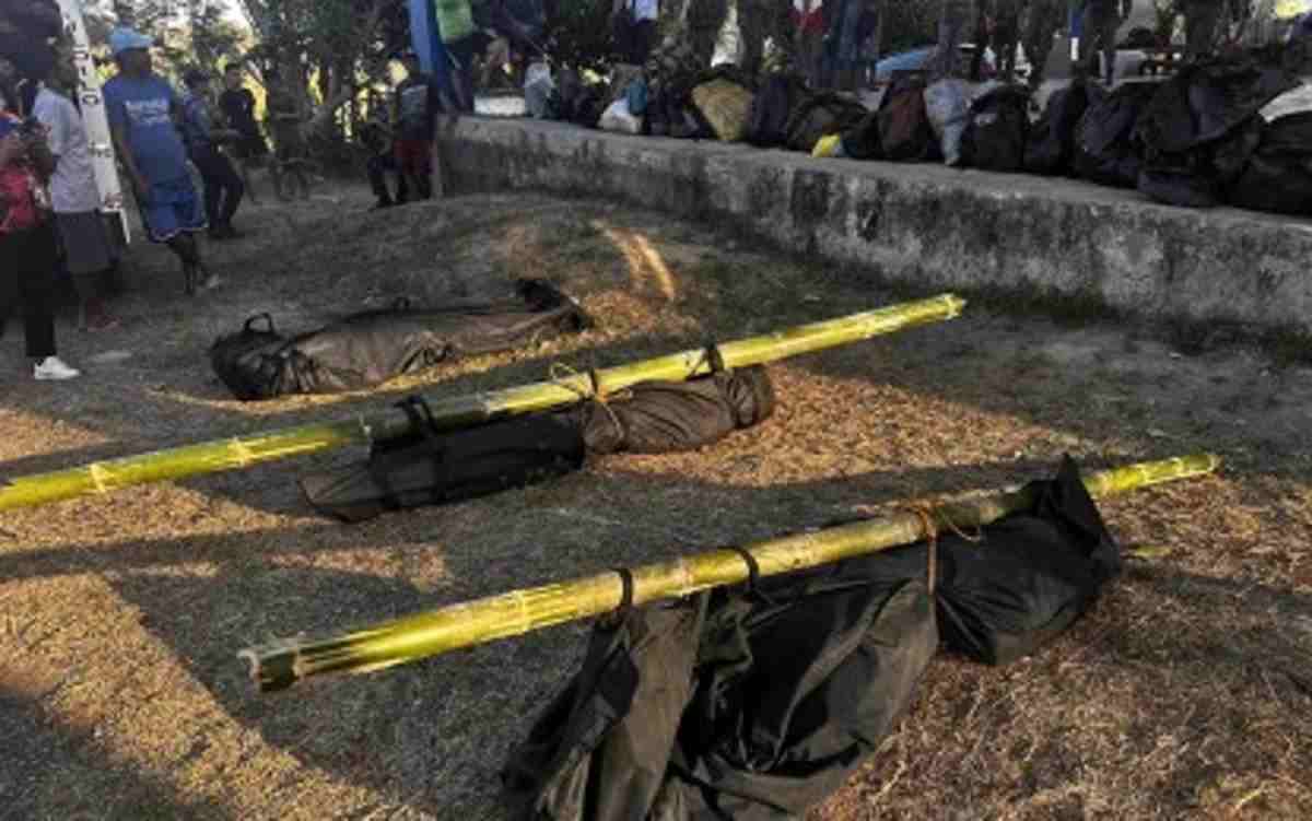 The cadavers of three of the four fatalities during a clash between government troops and New People’s Army (NPA) rebels in San Joaquin, Iloilo on February 28, 2024. Lt. Colonel J-jay Javines, chief of the 3rd Division Public Affairs Office, said in an interview on Thursday, March 7, 2024, that the two fronts of the NPA in Panay are already weakened, and they target to dismantle them in the third quarter of the year and eventually declare a state of Stable Internal Peace and Security in Panay before 2024 ends. (Contributed photo)