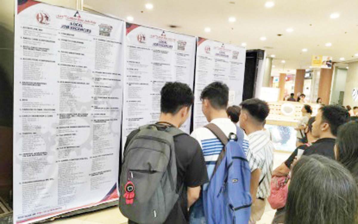 Jobseekers check the list of available employment opportunities during the Labor Day job fair at a mall in Iloilo City yesterday, May 1, 2024. The Department of Labor and Employment in Iloilo registered 29 who were hired on the spot as of noontime. (PNA photo)