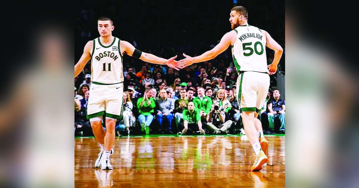 Payton Pritchard (left) and Svi Mykhailiuk are expected to provide a much needed boost for the Boston Celtics in their NBA finals series against the Dallas Mavericks. (NBA photo)