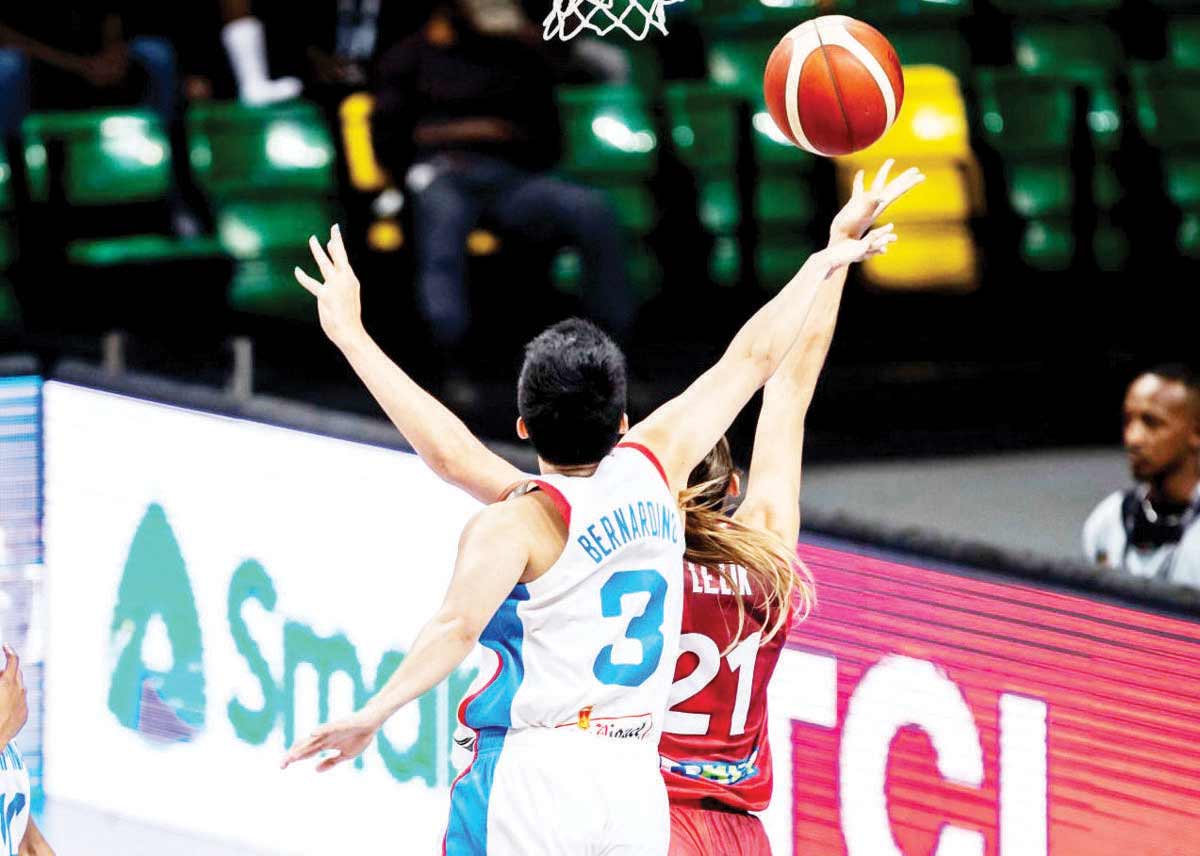 Gilas women’s Afril Bernardino in action against Hungary in the 2026 FIBA Women’s World Cup pre-qualifiers in Rwanda. (FIBA photo) 