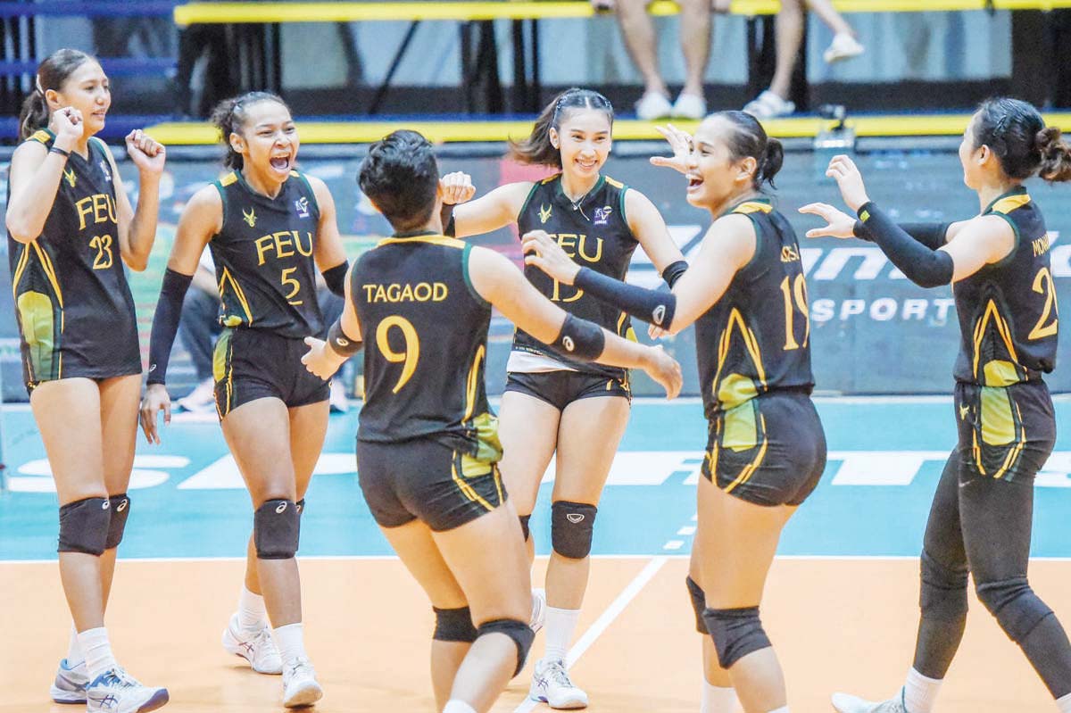 The Far Eastern University Lady Tamaraws celebrate against Lyceum of the Philippines University in the 2024 V-League Women’s Collegiate Challenge at the Paco Arena in Manila on Wednesday, August 14, 2024. (PVL Media photo)