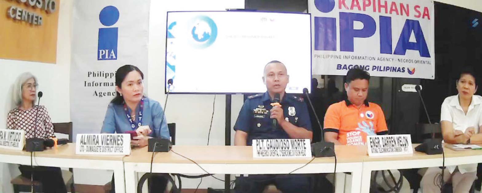 Police Lt. Gaudioso Morte, chief of the Philippine National Police-Negros Oriental Cybercrime Division, urged consumers to report to their office cases of fraudulent transactions as these are also forms of cybercrime, during the Kapihan sa PIA forum at the DTI Negros Oriental Office in Dumaguete City. (PIA-7 Negros Oriental)