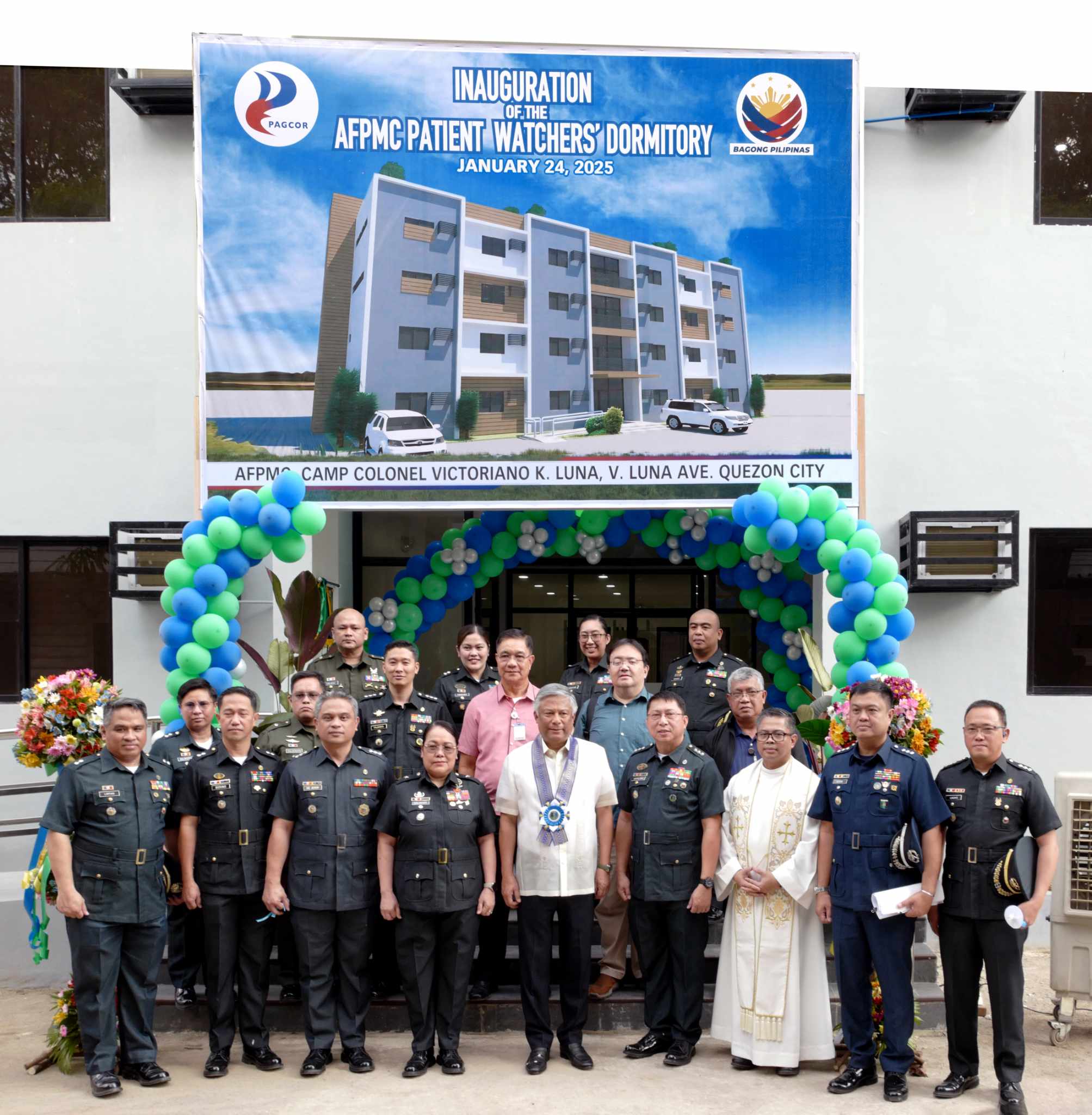 PAGCOR and AFP officials gather for a photo opportunity during the inauguration of the AFP Medical Center Patient Watchers’ Dormitory on Friday, January 24.