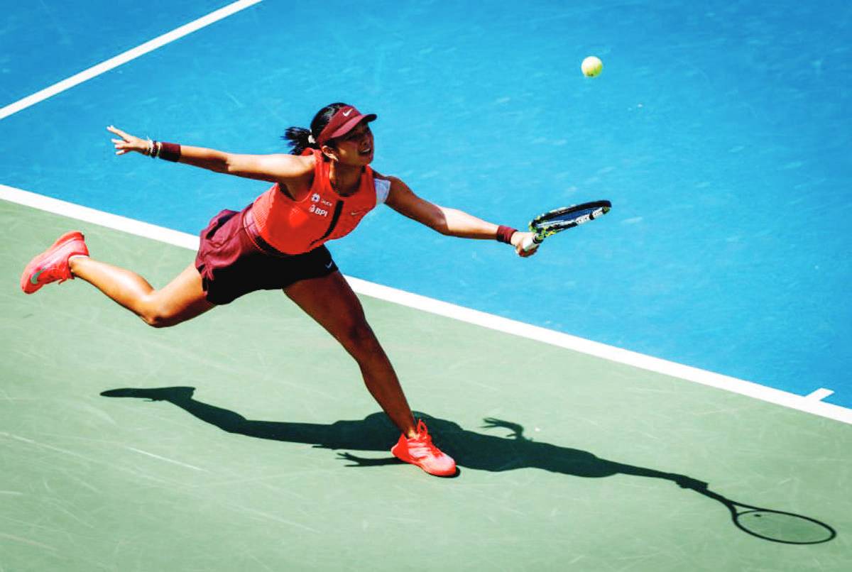 Alex Eala plays a return to Denmark's Clara Tauson during their women's singles first round tennis match on Day 1 of the US Open tennis tournament at the USTA Billie Jean King National Tennis Center in New York City on Sunday, August 24, 2025. (Kena Betancur / AFP photo)