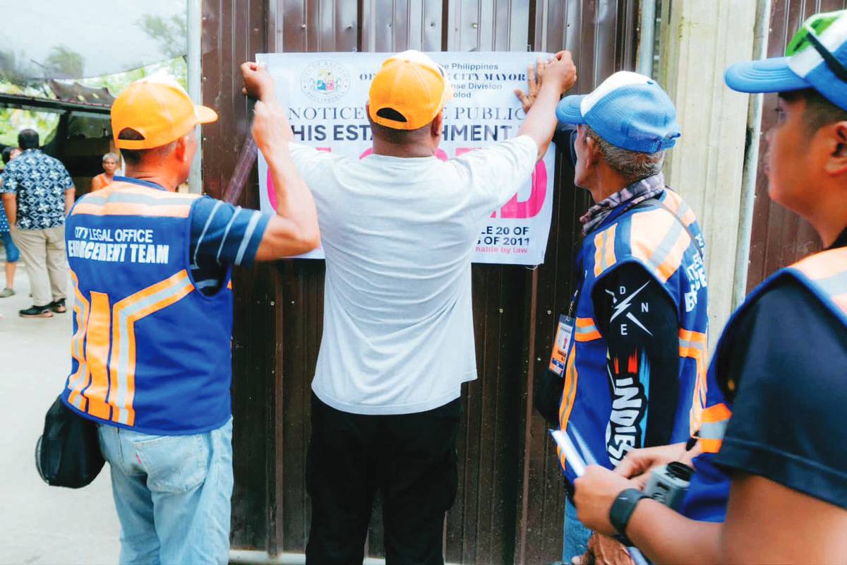 Six business establishments in Bacolod City were shut down by the Business Permits and Licensing Office, in coordination with the City Legal Office, for operating without permits. The operation was part of a larger initiative targeting 43 establishments recommended for closure. Authorities are set to continue the enforcement of closure orders this week. (Bacolod City Communications Office photo)