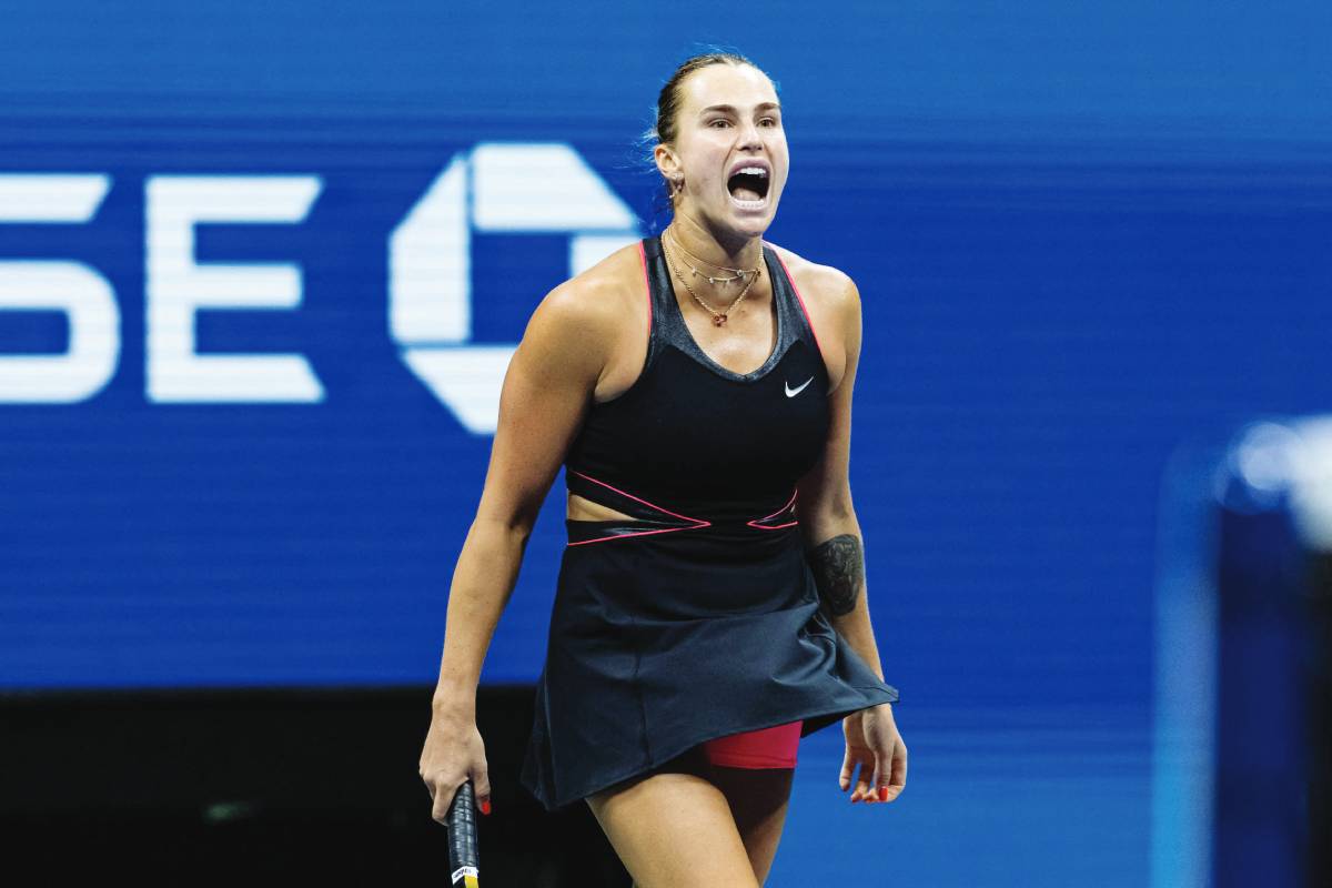 Aryna Sabalenka of Belarus in action against Jessica Pegula of the United States in the semifinals of the women’s singles at the US Open. (Mike Frey / Imagn Images / Reuters photo)