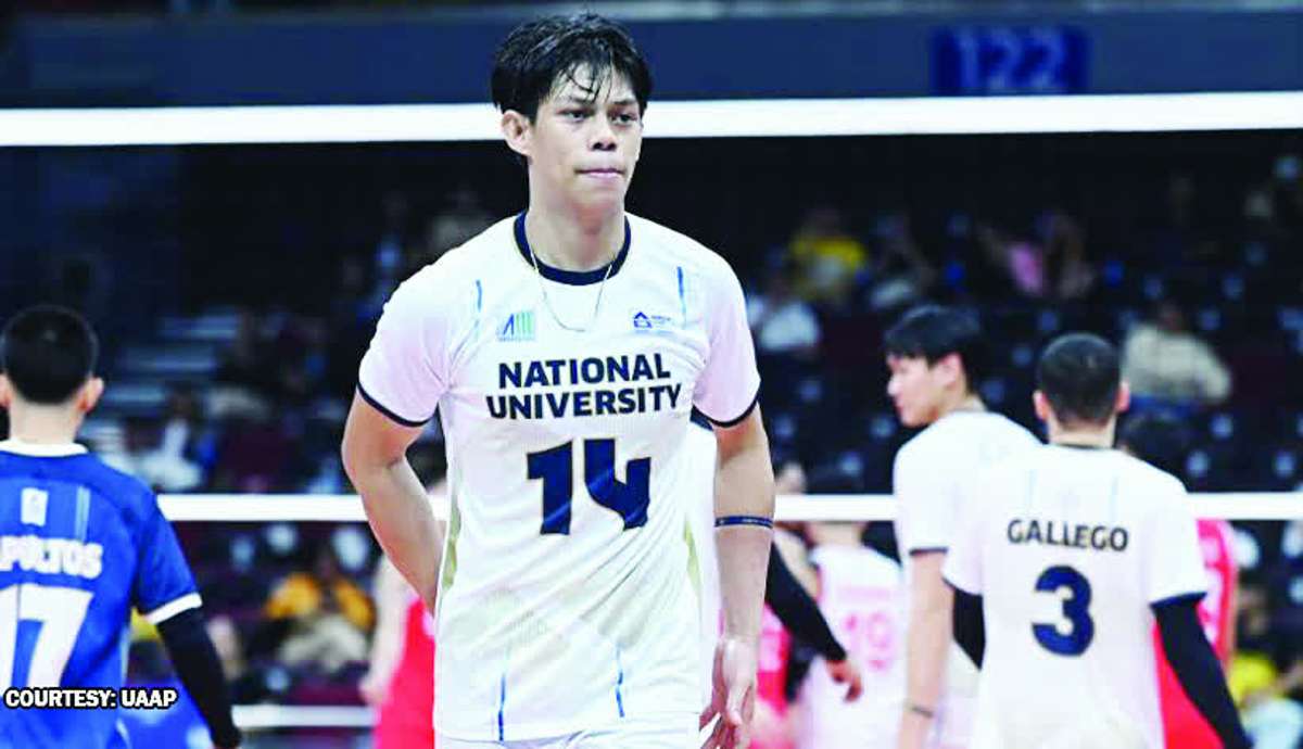 Negrense Leo Ordiales provided crucial support, delivering nine points highlighted by timely hits in the decisive third set where the National University Bulldogs pulled away for good. (fastbreak.com.ph photo)