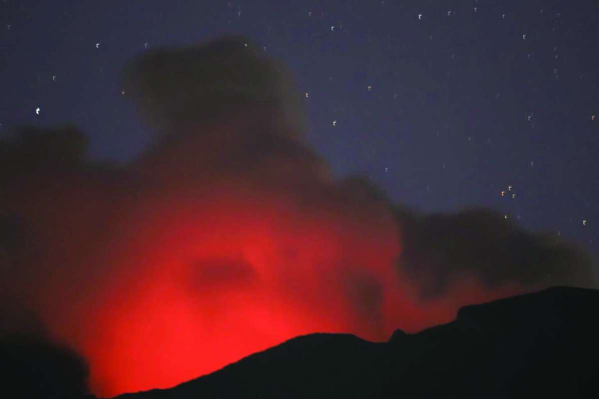 A crater glow from Kanlaon Volcano’s summit, caused by superheated volcanic gas emissions, has been visible to the naked eye on Sunday, May 10, 2026. The Philippine Institute of Volcanology and Seismology warns that if gas emission intensifies, an Alert Level 3 may be declared over Kanlaon. (Phivolcs photo)