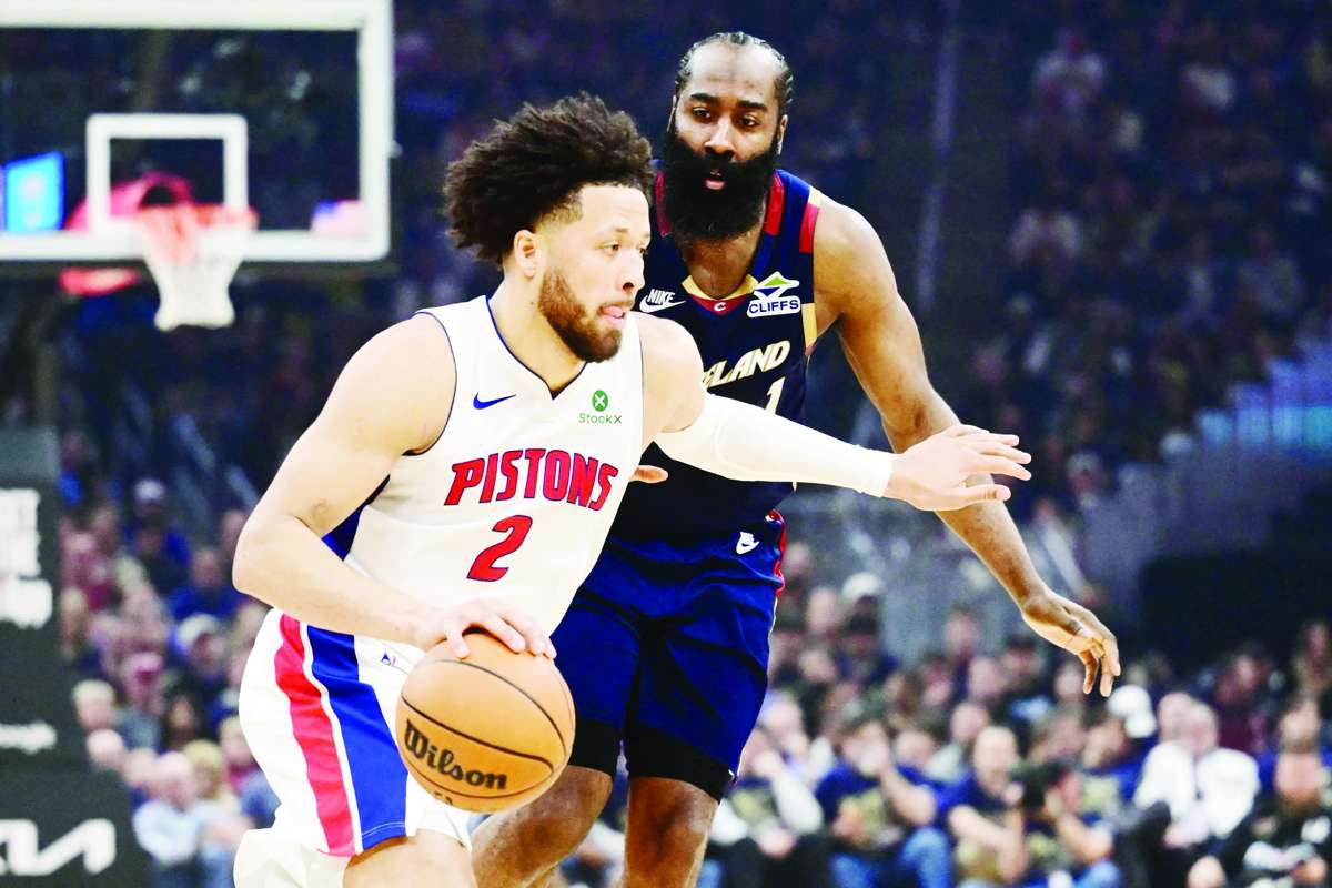 Cade Cunningham (left) drives to the basket against James Harden during Game 6 of the 2026 NBA playoffs. (Ken Blaze / Imagn Images / Reuters)