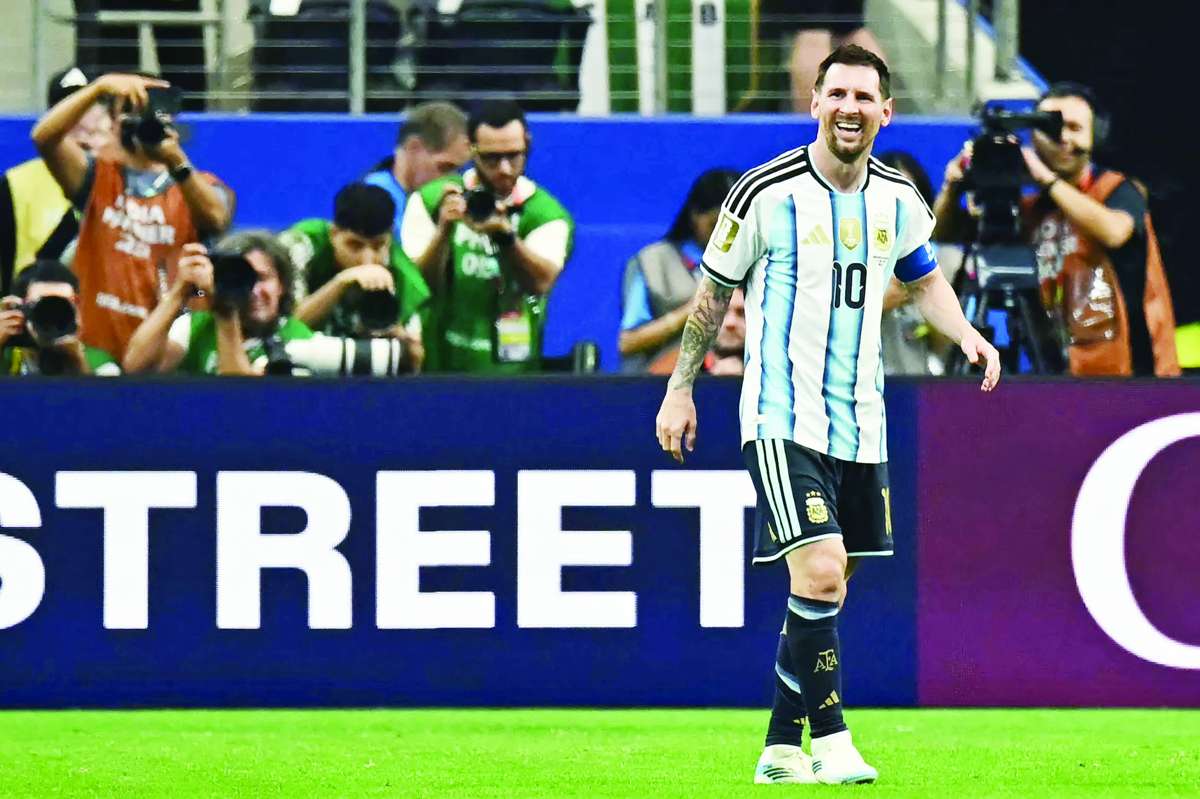 Argentina's forward Lionel Messi celebrates after scoring his team's second goal during the 2026 World Cup Group J football match between Argentina and Austria at the Dallas Stadium in Arlington on June 22, 2026. (Paul Ellis / AFP photo)
