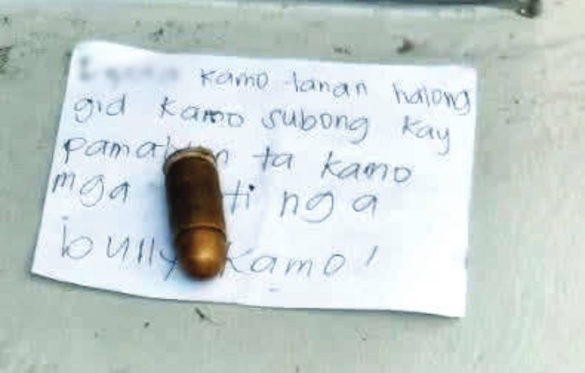 A bullet and a handwritten note were recovered inside the senior high school building of the University of Negros Occidental - Recoletos in Bacolod City yesterday, July 16, 2026. There is no confirmed threat after the isolated discovery of the items. (PRO-NIR photo)
