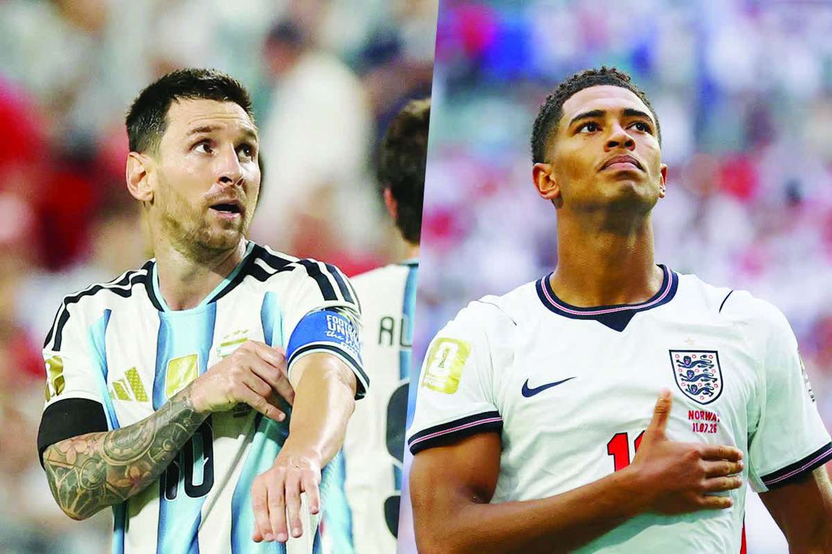 ARGENTINA’S LIONEL MESSI and ENGLAND’S JUDE BELLINGHAM (Mike Segar / Amanda Perobelli / Reuters photos)